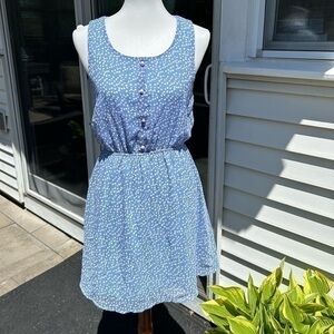 Sleeveless blue with white polkadot summer dress
